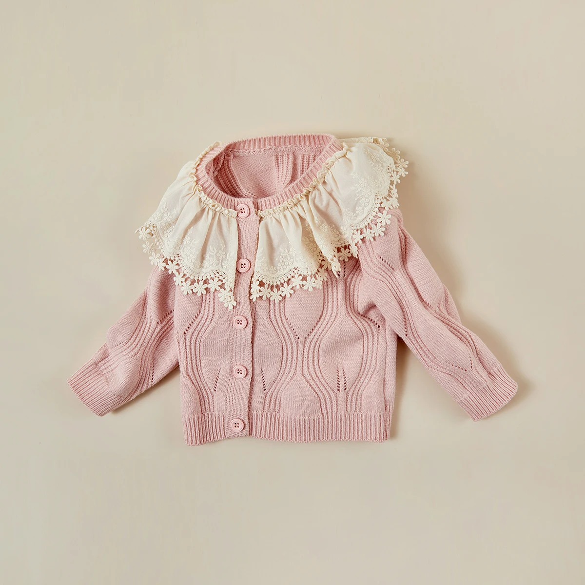 Autumn newborn baby lace knitted jacket, baby cotton yarn versatile, stylish round neck sweater, cardigan