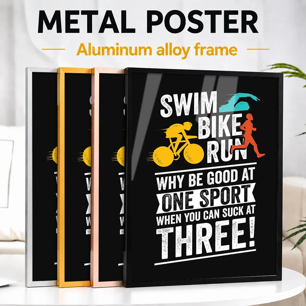 Funny Triathlon Design Framed Metal Poster Customized Humorous Wall Art For Training Studio And Fitness Room, Triathlete Gift