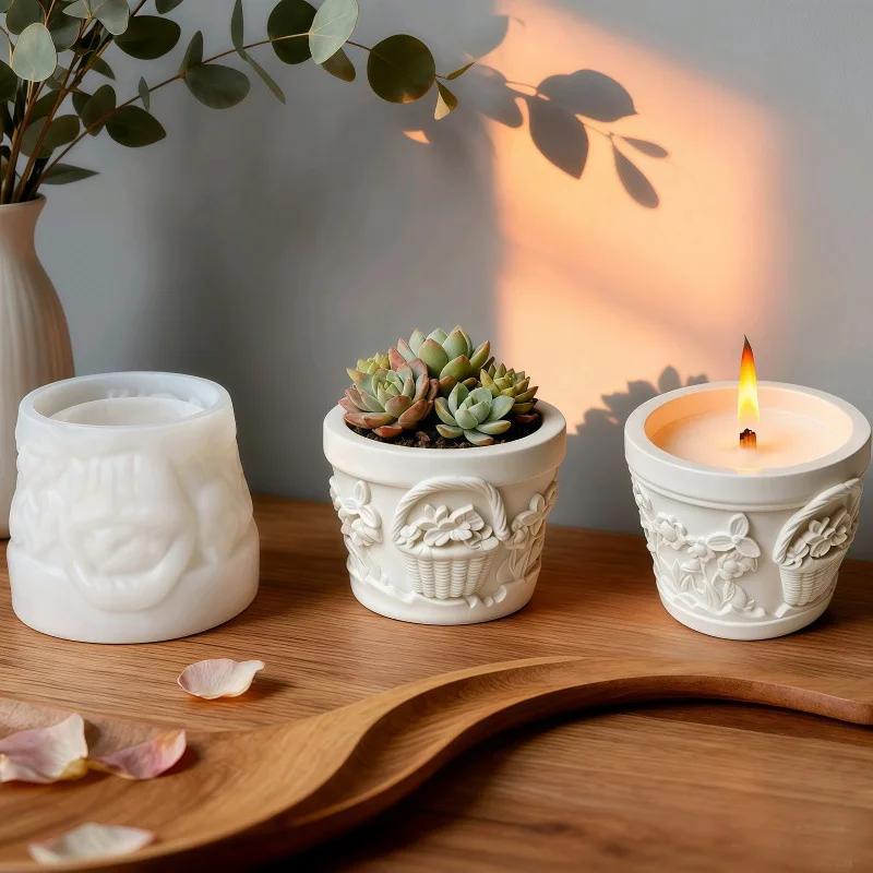 

2pcs Flower Basket Cup Silicone Mold for Scented Candles, Cement Planters, Pen Holders, and Resin Crafts