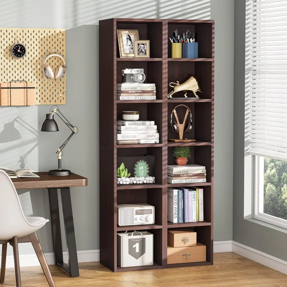 Bookshelf  71.65 Inch Tall Cubby Set of 2, White Modern Bookcase with 12 Cube Storage for Home Office, Vertical or Horizontal