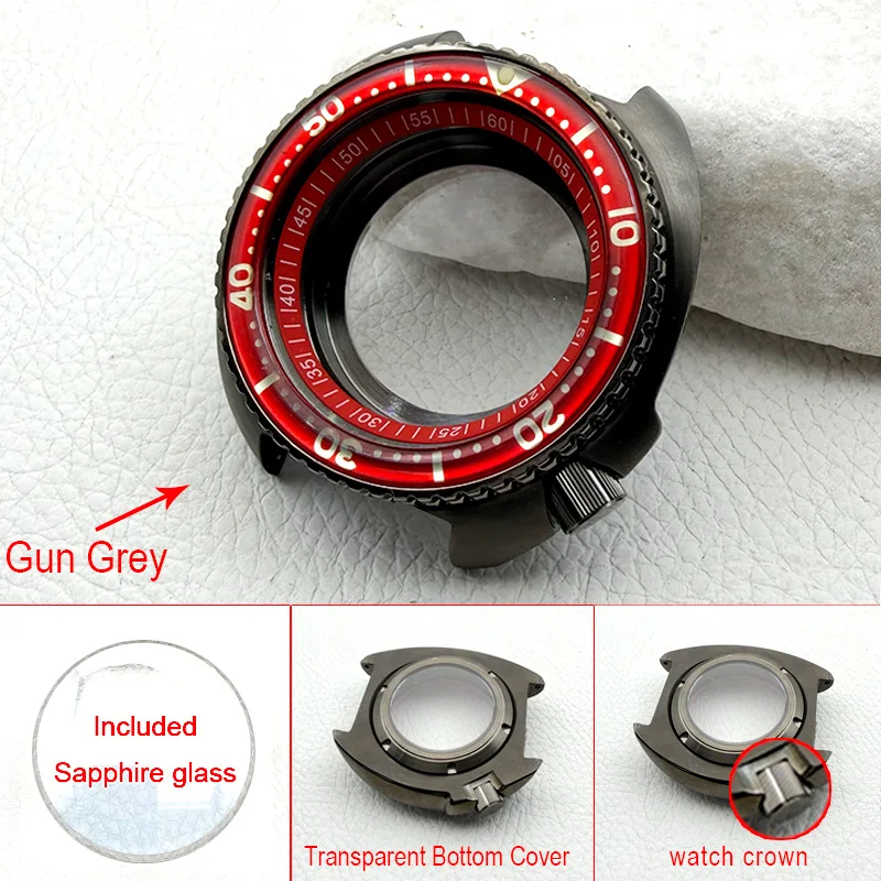 

44 мм Gun Grey Mod 6105 6309 Корпус для часов Abalone Turtle Корона на 4,1 Подходит для NH35 NH36 4R Механизм Мужские часы для дайвинга Корпус на заказ