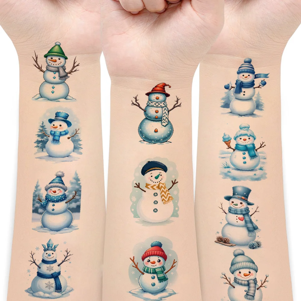 

54pcs Temporary Tattoo Christmas Tree Waterproof Long-lasting Body Stickers Winter Hat Ice Skates Cartoon Snowflakes For Arms
