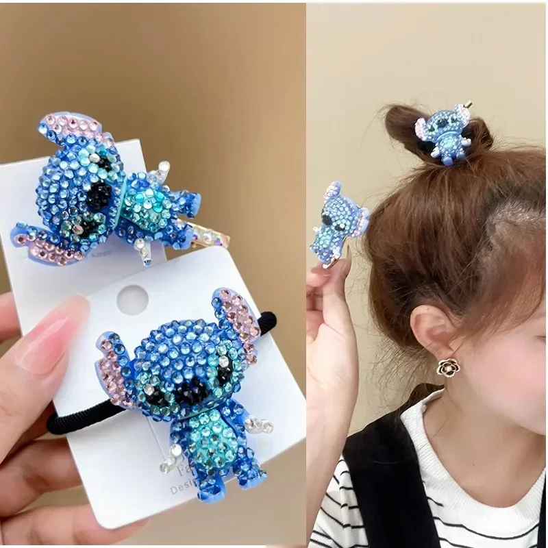 Kawaii Disney Lilo&Stitch Hair Tie Anime Cartoon Diamond Hairpin Scrunchie Children Cute Accessories for Girls Christmas Gifts