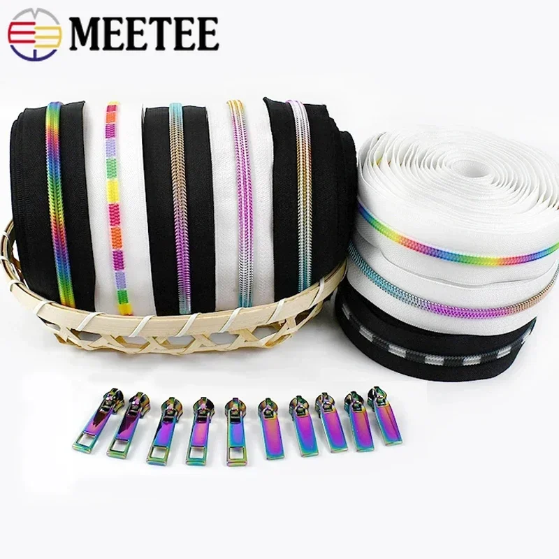 3Meters 5# Zipper Tape +Nylon Zippers Sliders for Sewing Bag Shoes Plastic Zips Pulls Closure Zip Head DIY Repair Kits Accessory