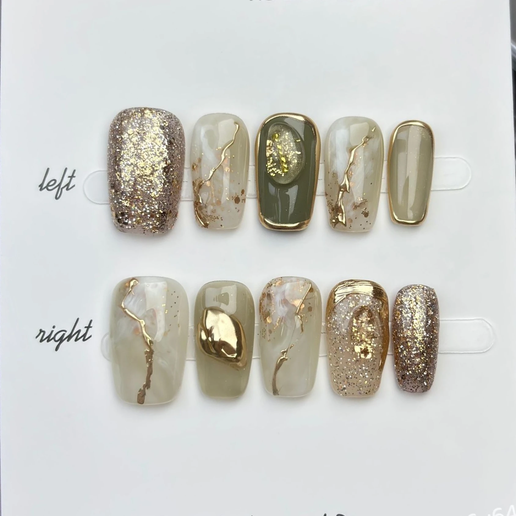 10 Uds. De uñas postizas verdes borrosas hechas a mano, uñas postizas picantes para niñas, uñas postizas adhesivas, uñas postizas