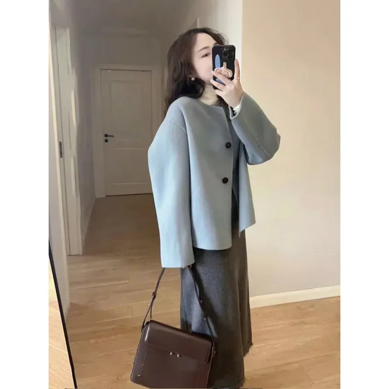 Blue Xiaoxiangfeng woolen jacket women's spring and autumn 2024 new popular design sense gentle wind unique chic top