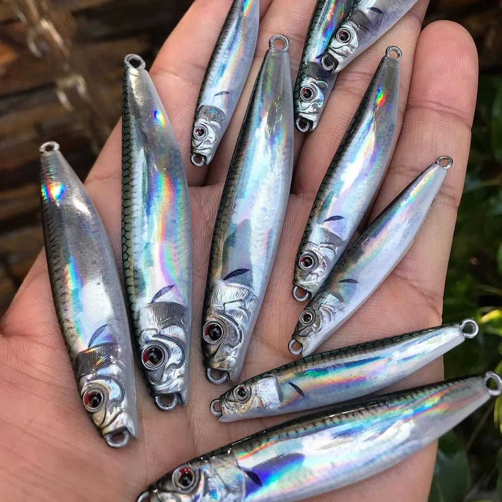 Plantilla de Metal para pesca en el mar, señuelo de pesca con impresión 3D de lubina, pequeño gato, aparejos de cebo, trucha, orilla, arrastre