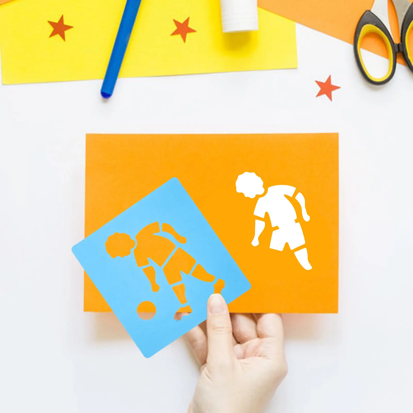 6Pcs Childrens Sports Drawing Stencils Basketball Soccer Swimming Themed Hollow Templates for School Projects Crafts Fabric