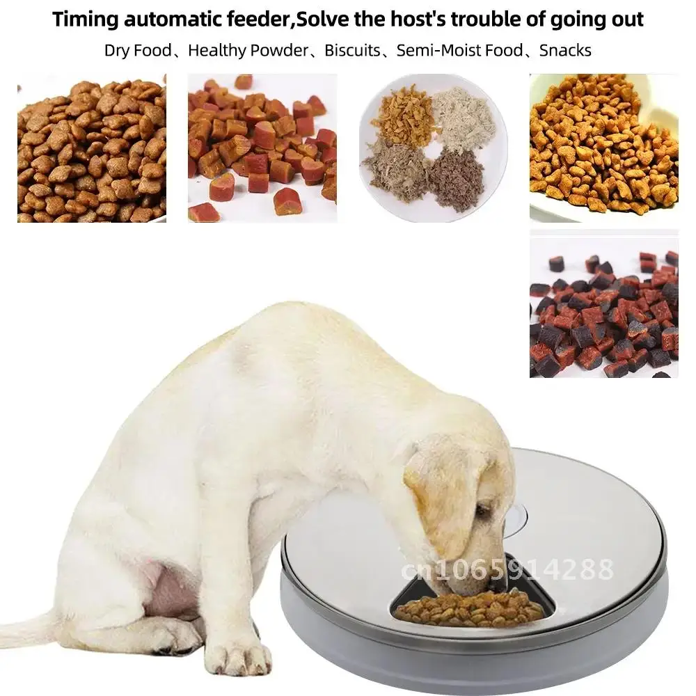 Automatic Pet Feeder 24Hour Wet Timing Dispenser 6 Grid Electric Round Recorder Dry Food Food With Dispenser Timing Voice Feeder