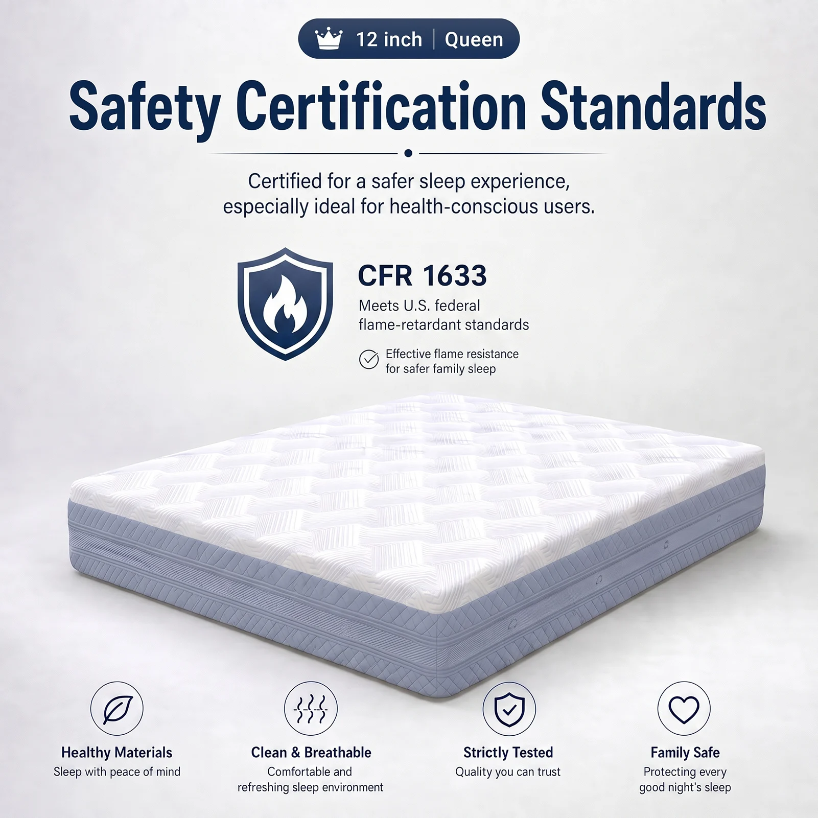 Portable Queen Bed Mattress 12 Inch High Density Soft Comfortable Memory Foam Bed Mattress for Sleeping Queen Mattress