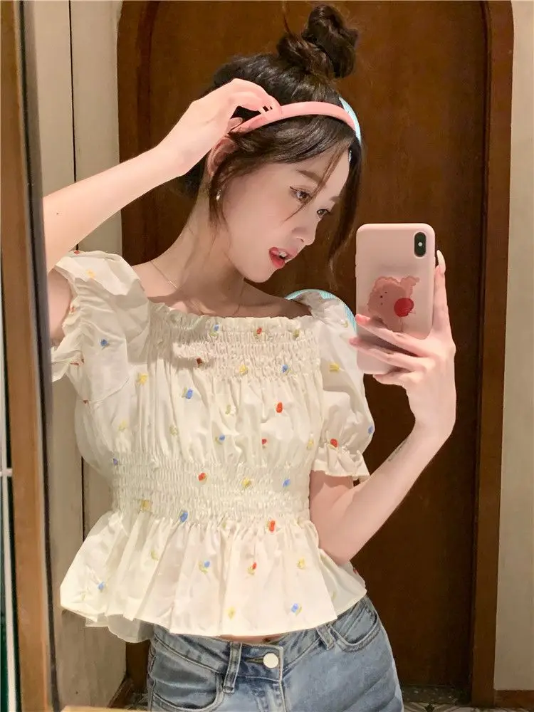 Blouses Women Flowers Ruffles Creativity Lovely Leisure All-match Spring Modern Prevalent Personality Korean Style Simple Ladies