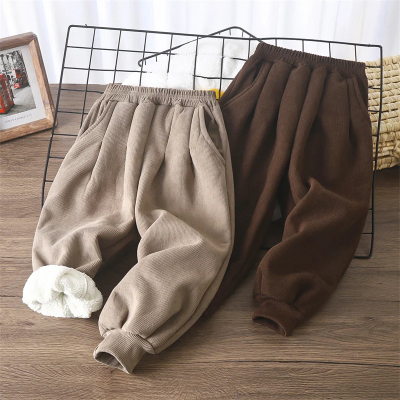 

Зимние штаны для мальчиков и девочек, детские плюшевые бархатные теплые спортивные штаны, детские утепленные брюки с подкладкой, новые модные детские повседневные штаны