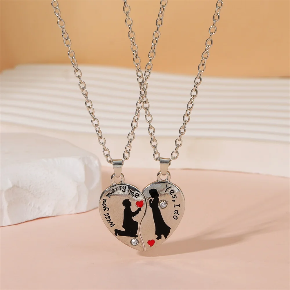 Wholesale Romantic Will You Marry Me Yes I Do Necklace Set For 2 Broken Heart Crystal Pendant Choker Show Love Propose For Lover