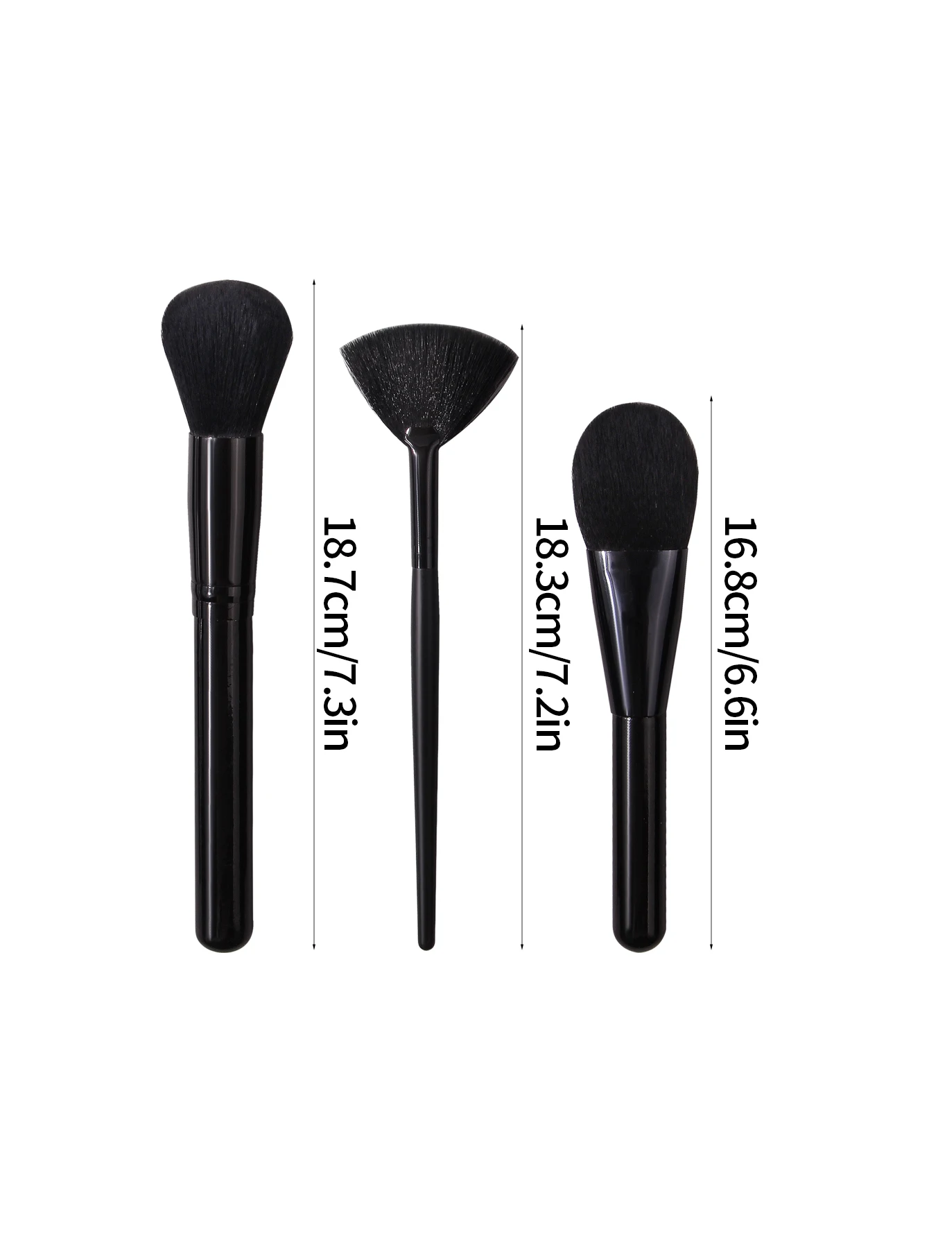 Pennello per fard morbido tutto nero da 3 pezzi, pennello per cipria, pennello a forma di ventaglio, pennello per trucco viso multifunzionale, strumento di bellezza