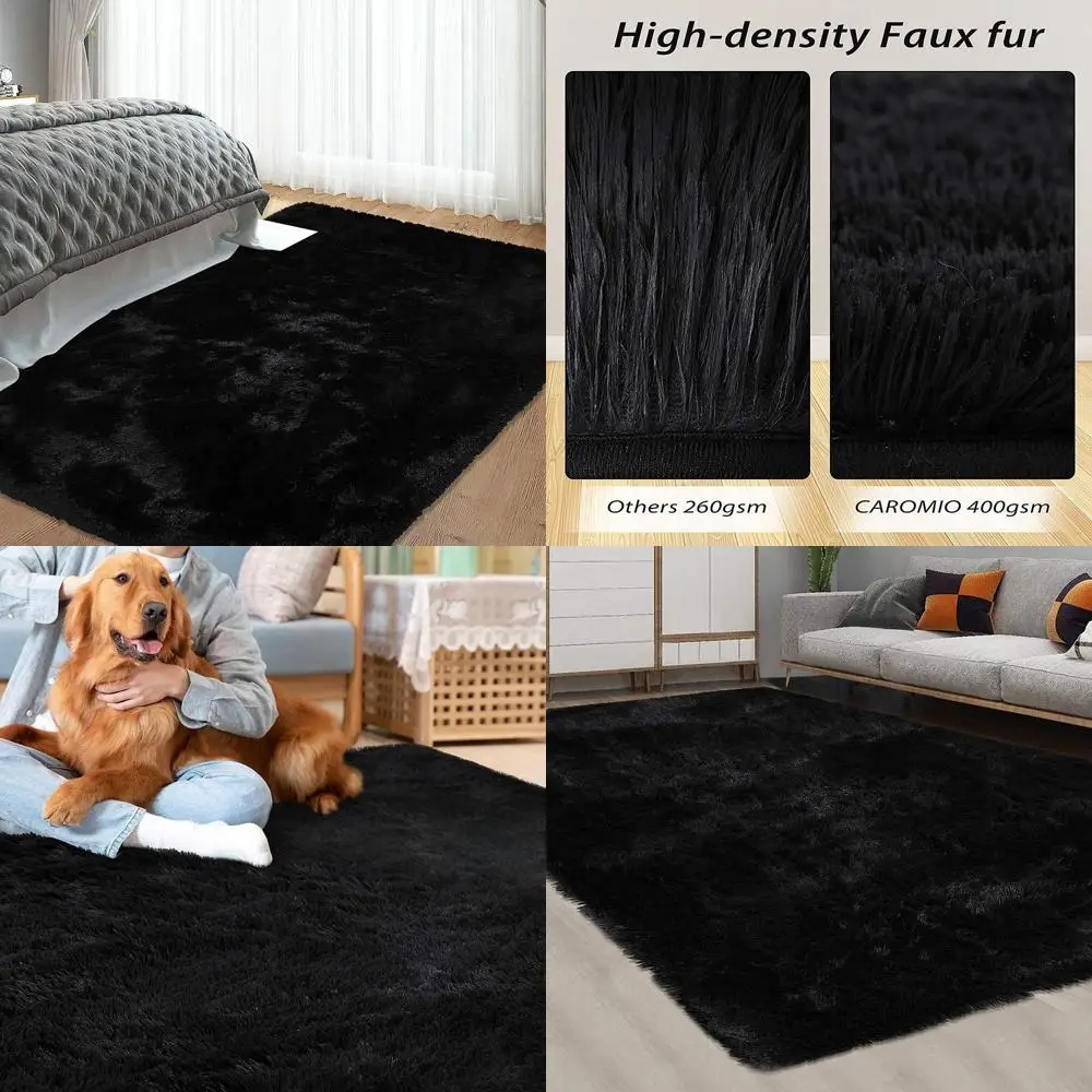 

Ultra-Soft 9' x 12' Shaggy Area Rug - Modern, Comfortable for Bedrooms, Living Spaces, Nurseries, Suitable for All Ages, Black