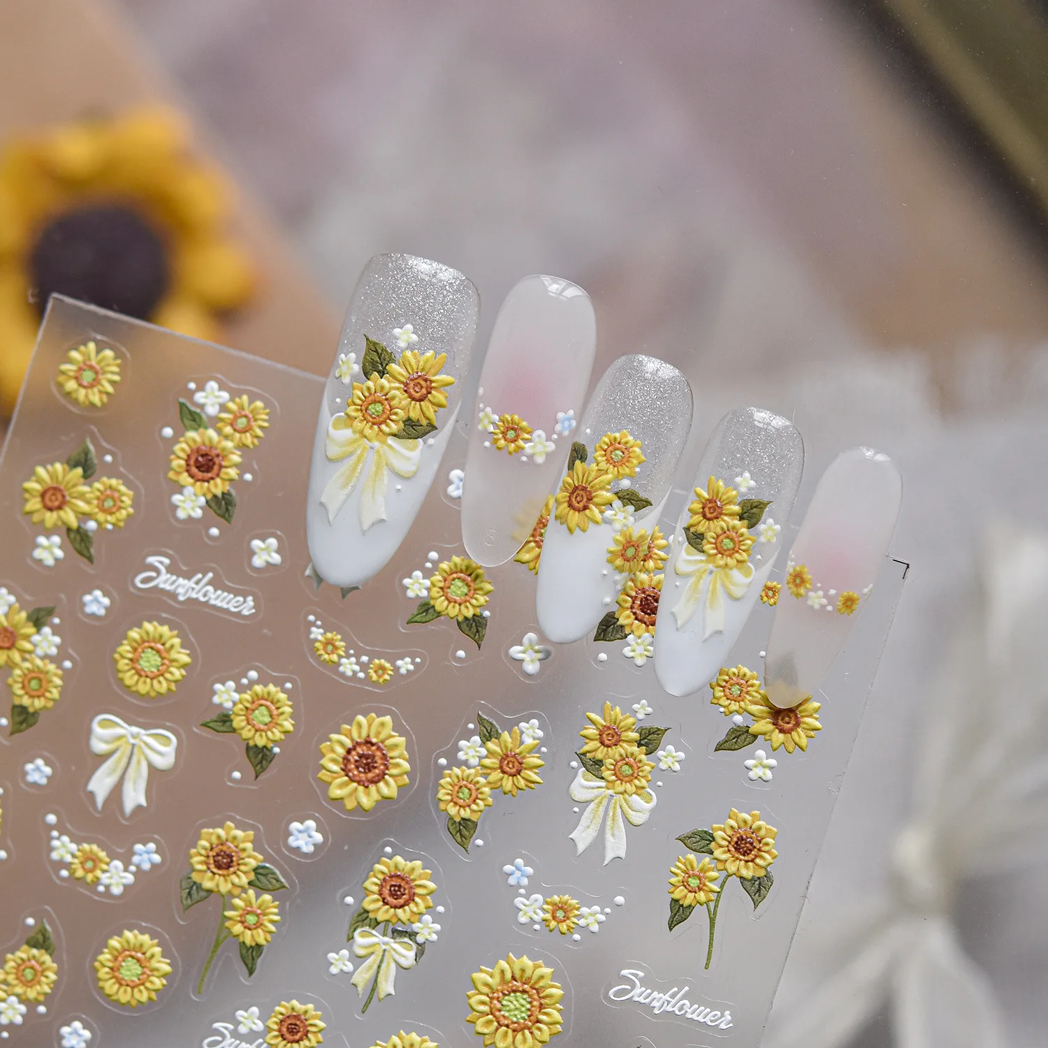 1pcs Summer 5D Embossed Flower - Nail Art Yellow ulasan dan harga