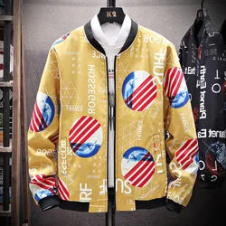 YASUGUOJI New 2022 Spring and Autumn Boutique Japanese Style Print Stand Collar Mens Jacket Casual Slim Fit Male Coat