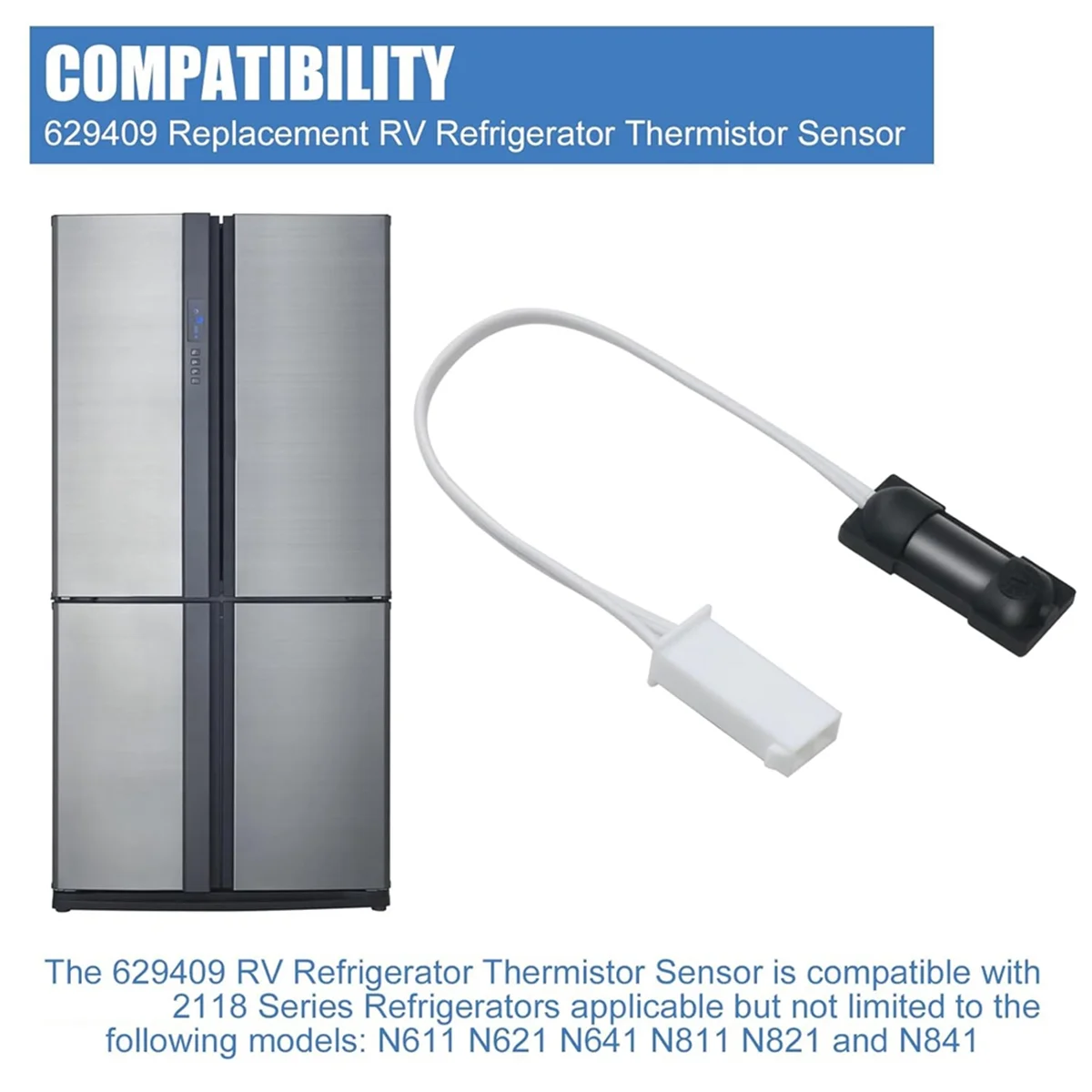 BAAQ 2pcs 629409 Thermistor for RV Refrigerator Thermistor Parts for N641 N811 N821 and N841 Models Thermostat Sensor