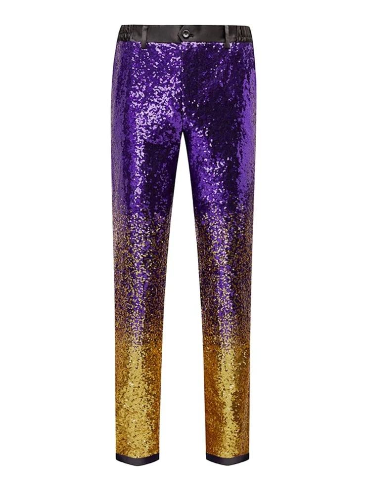 Purple Gradient Sequin Glitter Pants Men 2023 Brand New Slim Fit Straight Dress Trousers Mens Party Stage Prom Singer Suit Pants