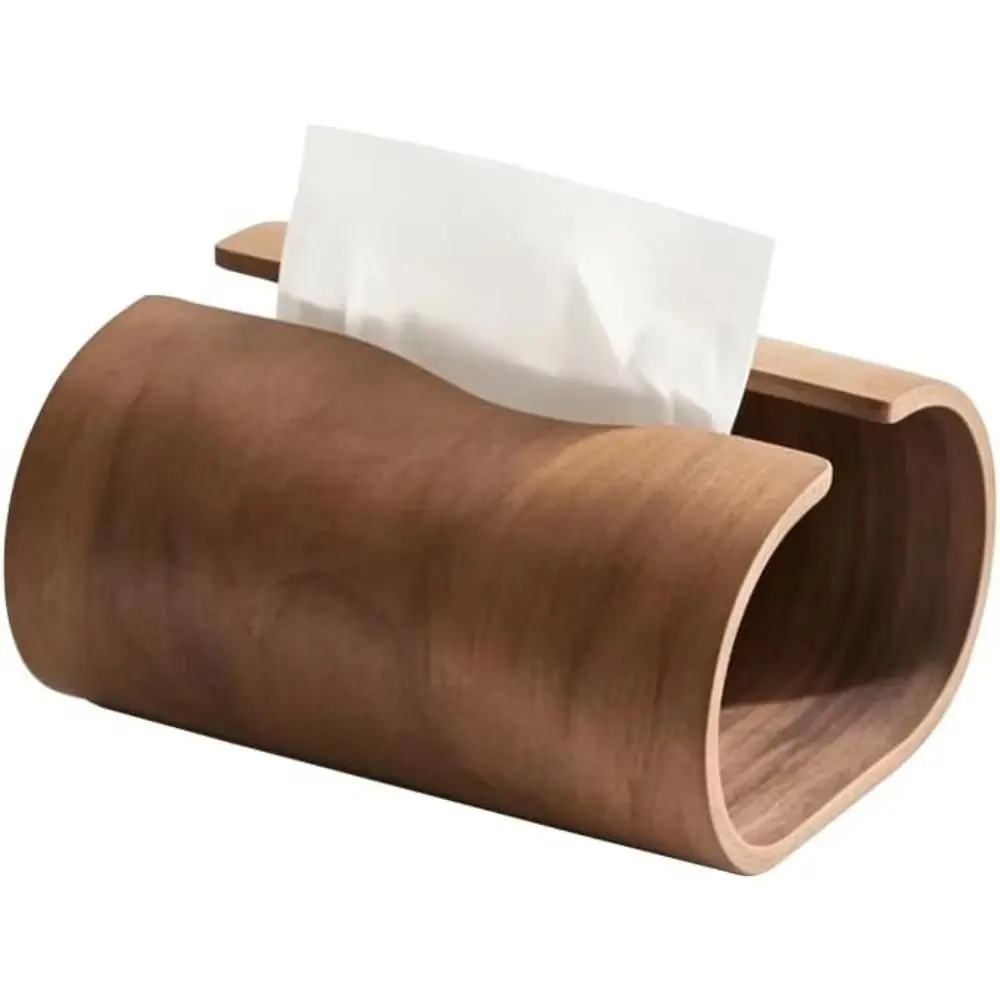 Rounded Edges Wooden Tissue Box Curved Structure Open-Sided Tissue Box Holder Luxury Style Facial Tissue Dispenser