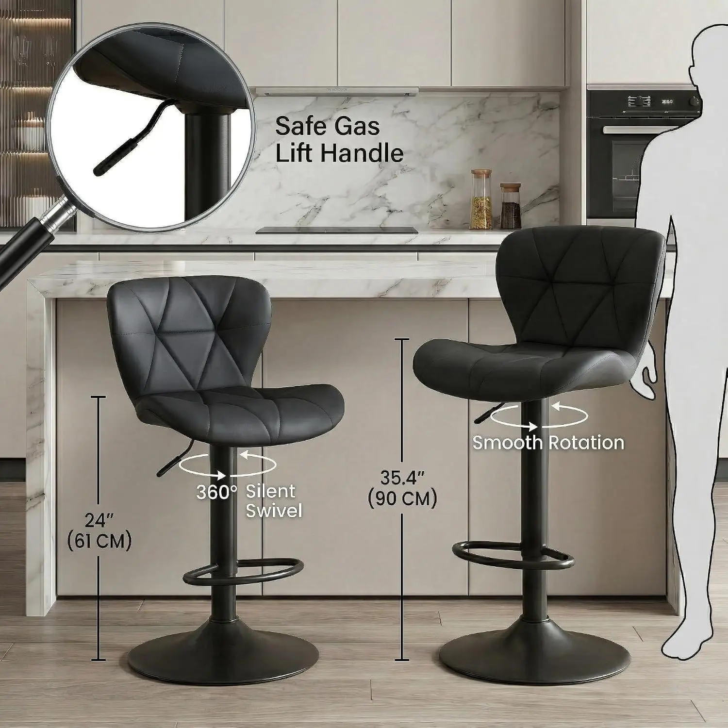 Counter Height Bar Stools 4-Pack Black Metal Frame Kitchen Island Dining, Customized