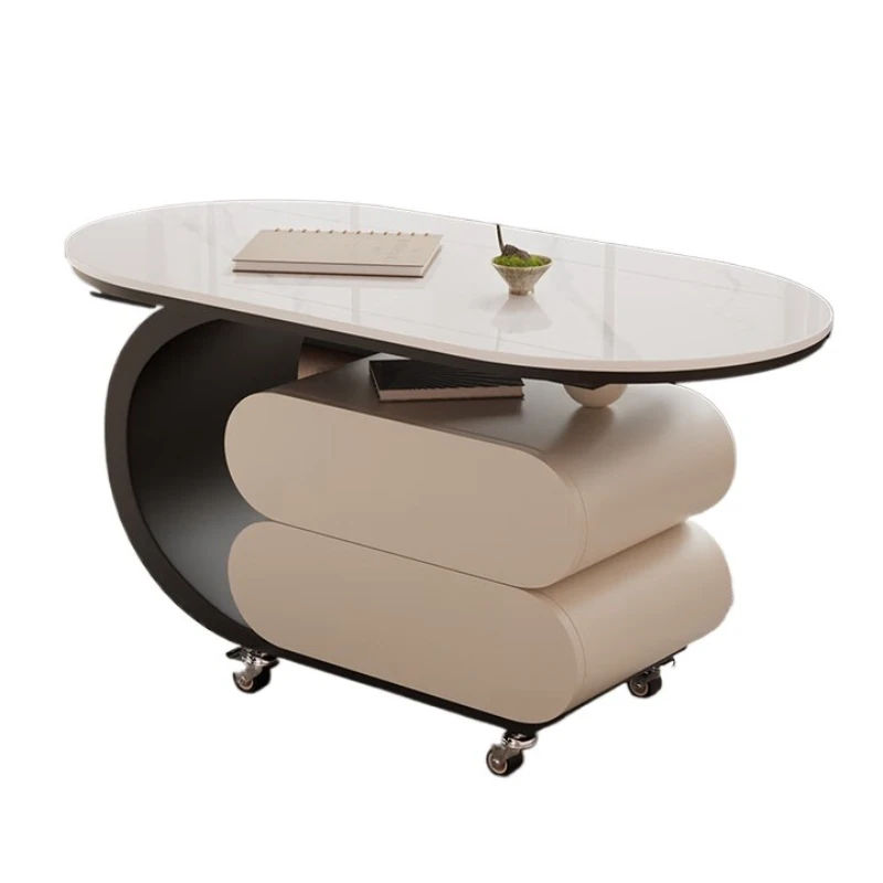 

Movable coffee table living room household round simple cart side table