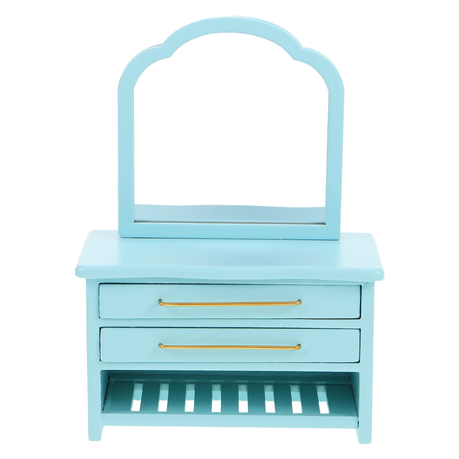 Mini armoire de salle de bain bleue, Table de vanité en bois, miroir, maison de poupée, accessoires de salle de bain, meubles décoratifs, Mini armoire