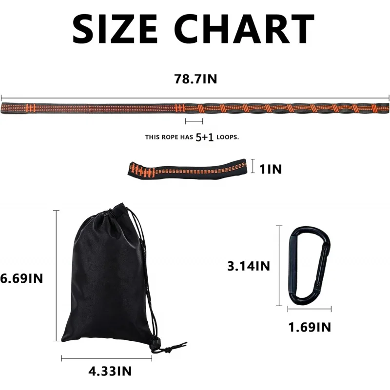2PCS Hammock Tree Straps 78.7 Inch Adjustable Suspension Straps With Carabiners Storage Bag For Camping Swing image 6