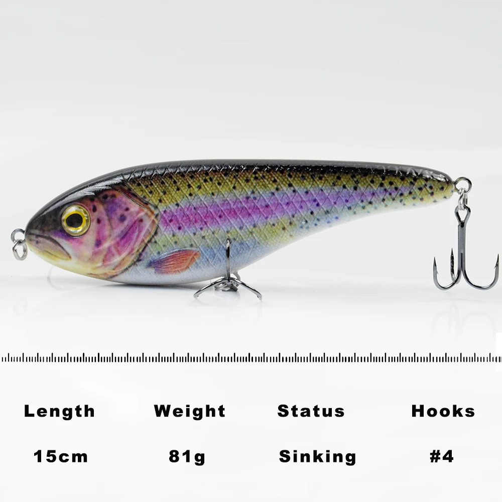 CCLTBA 15cm 81g Glider Jerkbait Wobblers for Big Game Fishing Pike Musky Fishing Lures Buster Artificial Bait