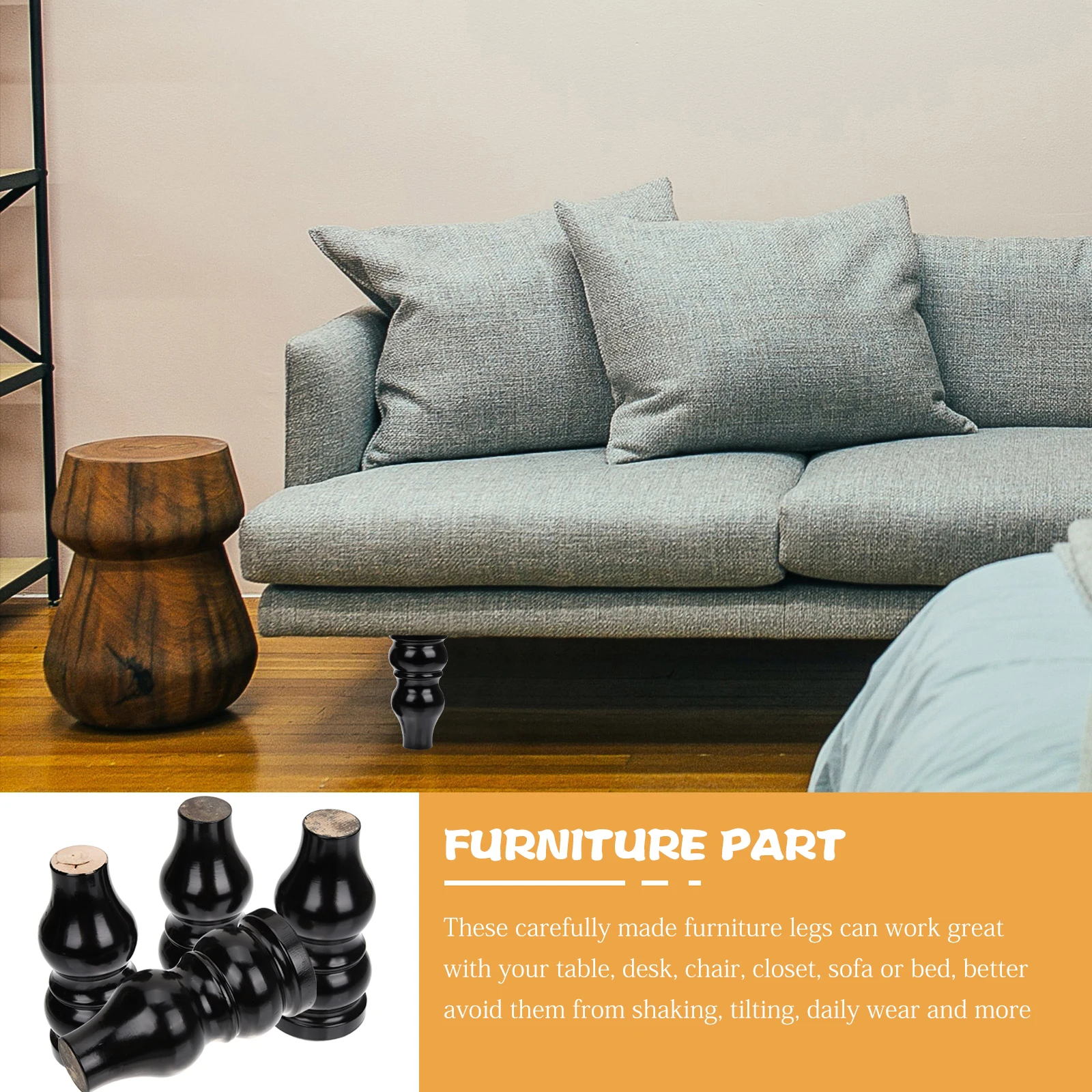 

4 Pcs Furniture Legs Wood Short Table Black Couch Replacement Cabinet Durable Sturdy Decorative Sofa Bedside Study