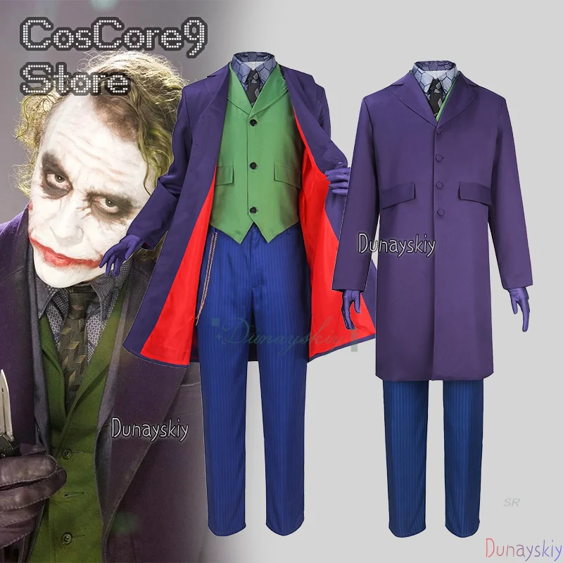 

Movie Dark Clown Cosplay 할로윈 의상 Knight Funny Suit Adult Man Purple Suit Scary Clown 할로윈 의상 For Halloween Party Carnival