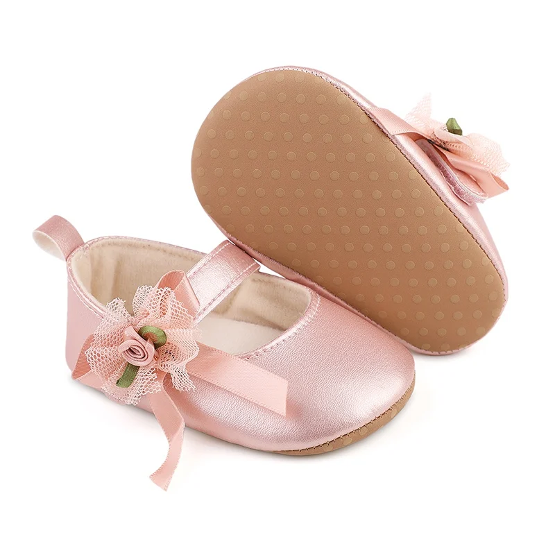 Newborn Baby Shoes Girls PU leather First Walkers Infant Lace Floral Bow Princess Shoes Toddler Soft Sole Anti-slip Prewalkers