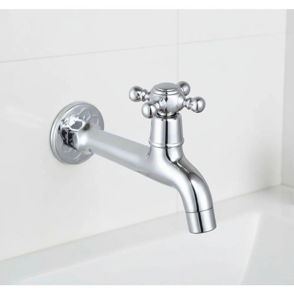 صنبور نحاسي مثبت على الحائط بمقبض متقاطع من الكروم لحوض الحمام والشرفة الخارجية #1