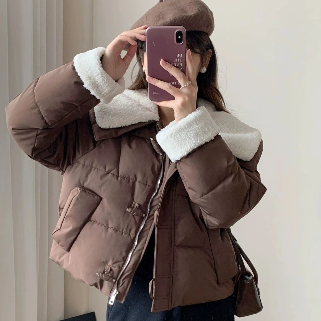 Fashion Short Padding Jacket Winter Women Cotton Coat Stand Collar Classic Solid Parkas Puff Jackets Casual Sweet All-Match Coat