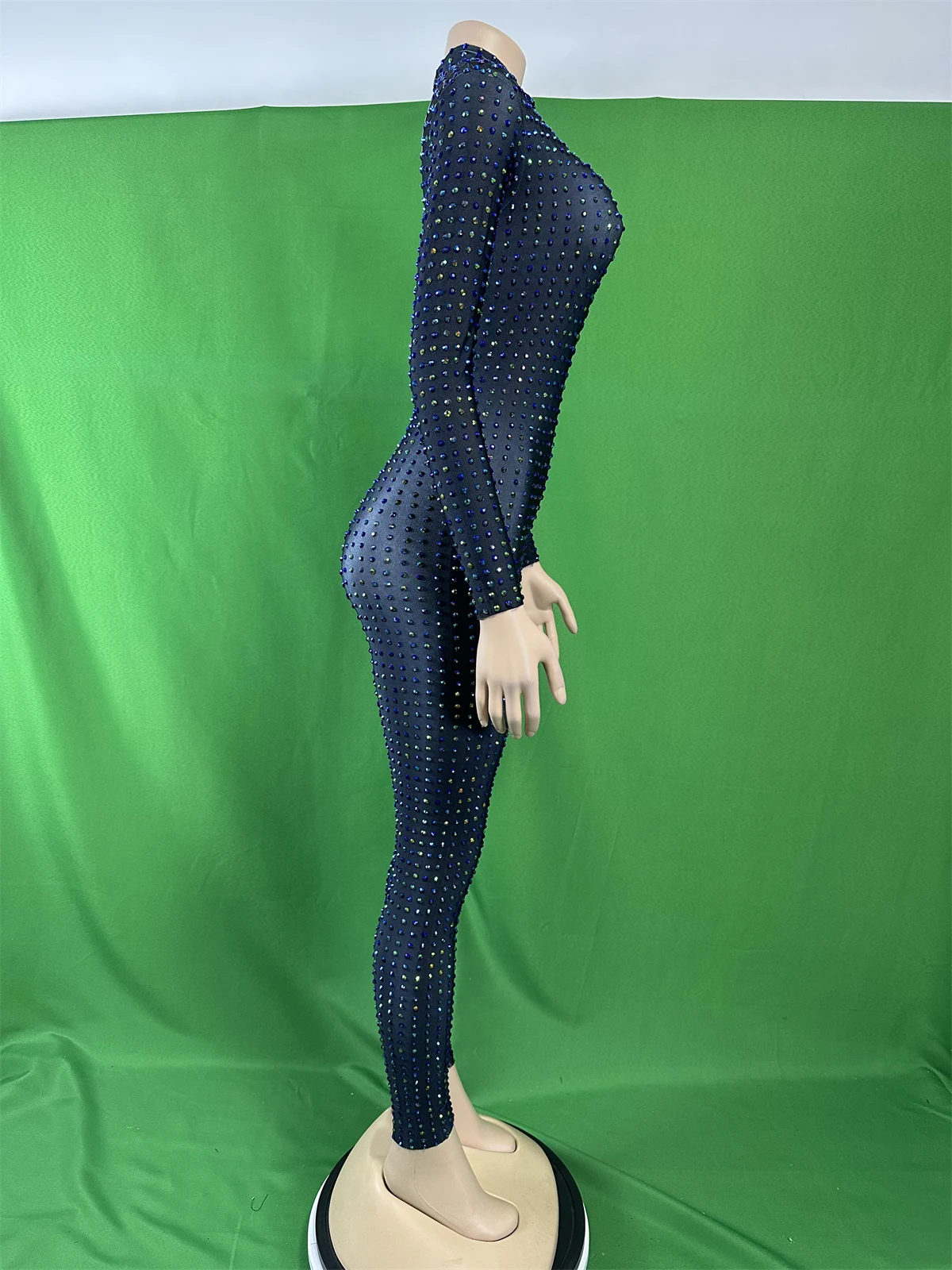 Mulheres uma peça deslumbrante completo strass estiramento macacões impressão rave festival drag queen dança traje