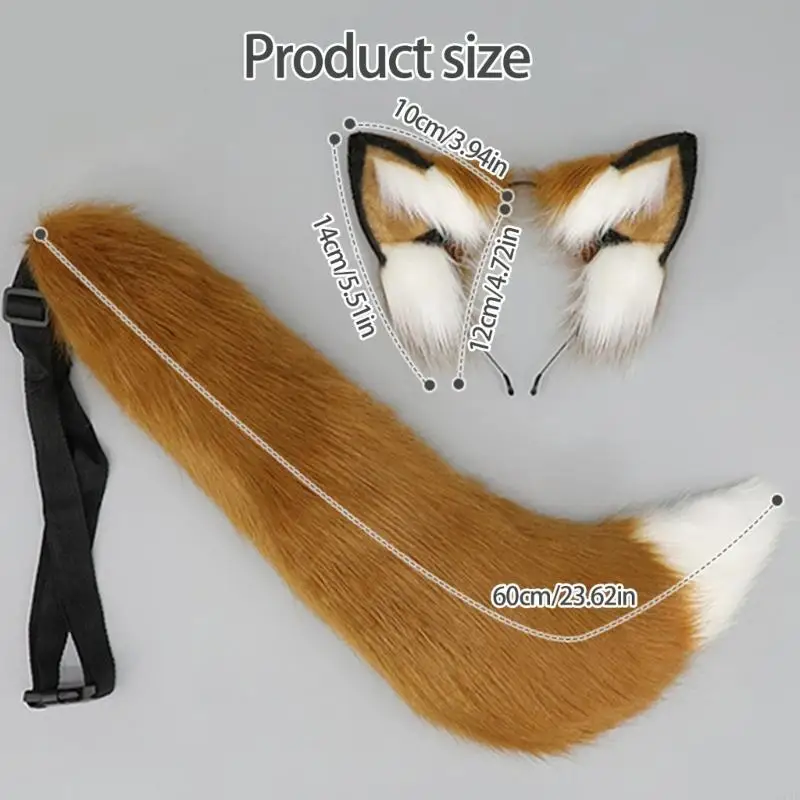 270D快適な動物の耳のヘッドピース取り外し可能なテールハロウィーンコスチュームアクセサリー大人の長い摩耗快適