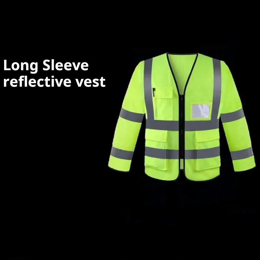 Long Sleeved Reflective Vest Construction Vest Safety Fluorescent Sanitation Worker Long Sleeved Multi Pocket Reflective Vest