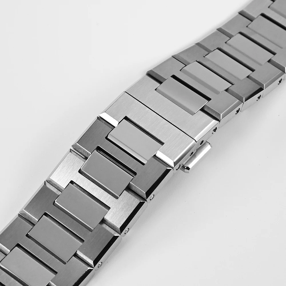 San Martin Solid 3-Link 316L Stainless Steel Bracelet Screw Design Watchband 20mm With Butterfly Clasp Waterproof SN0026