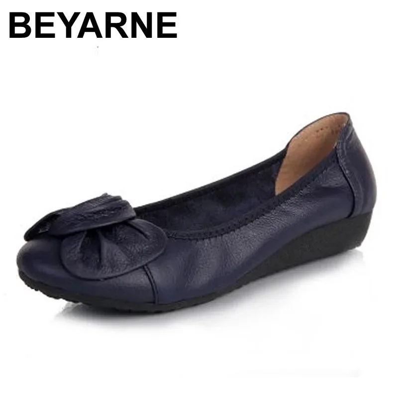 BEYARNE Genuine Leather Women Flats,Fashion Pointed Toe Ladies Ballet Flat Brand Designer Ballerina Flats Shoes Woman Shoes