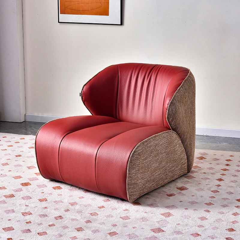 

Wide seat red leather leisure chair high-end single seat sofa chair hotel popular light luxury modern living room chair
