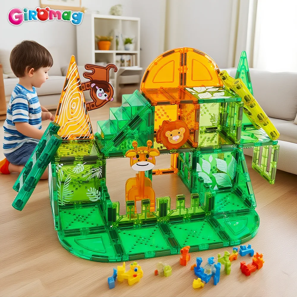 

GIROMAG 80 шт. магнитный набор строительных игрушек для малышей STEM сенсорные развивающие игрушки для детей от 3 до 12 лет идея подарка на день рождения магнитная плитка