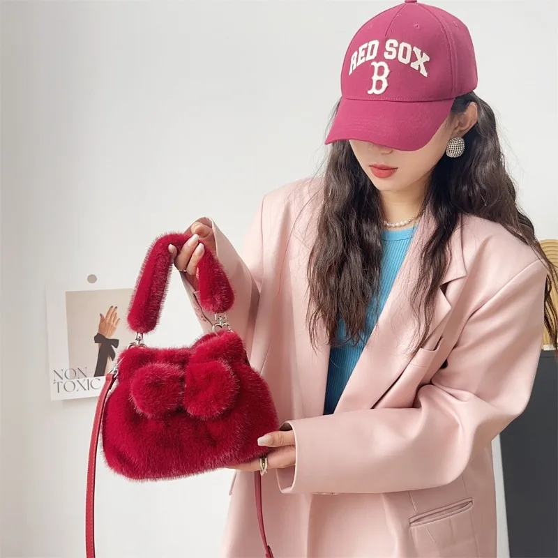 

Плюшевые сумки через плечо для женщин Сумка через плечо Кошелек и сумки с бантом Универсальная зимняя дизайнерская сумка Сумка Женская Bolsos Mujer Sac