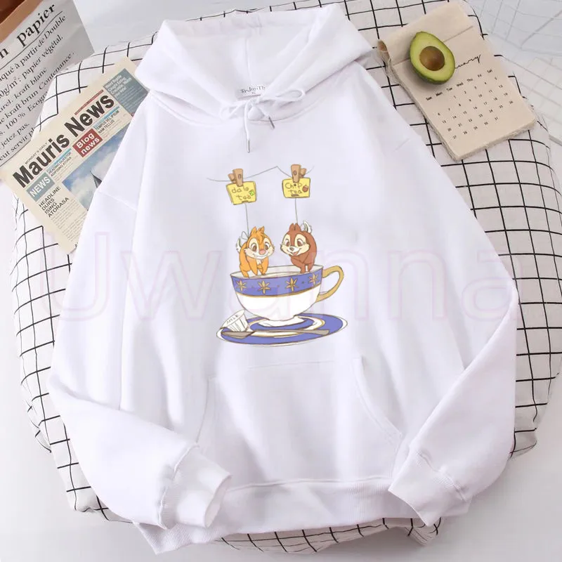 Anime Women's Hoodie Chip and Dale Sweatshirt Donald Duck Graphic Streetwear Cartoon Hoodies Tops Manga Harajuku Y2k Clothing