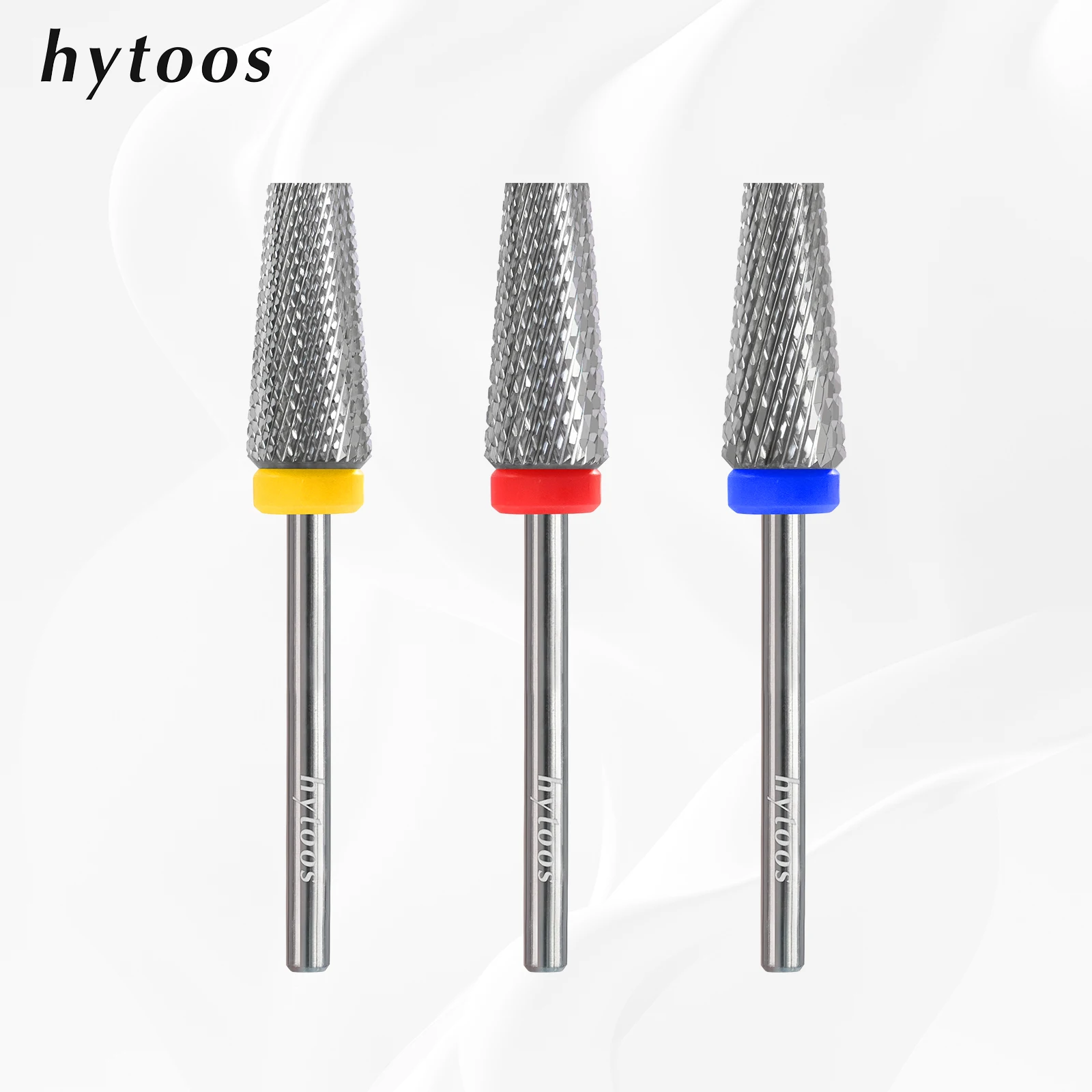 HYTOOS-broca para uñas 5 en 1, cónica superior plana, dientes cruzados, brocas de carburo para uñas, elimina Gel, taladros eléctricos, lima, accesorios de manicura