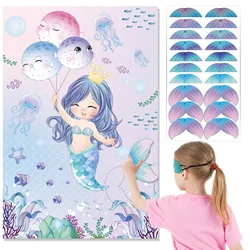 48pcs Pin The Tail on The Mermaid Party Game for Kids Mermaid Party Under The Sea Games Reusable Tails Sticker Party Supplies