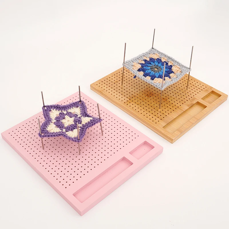 Wooden Knitting Loom Board - DIY Crochet Weaving Mesh Panel with Holes for Craft Yarn Projects, Blocking Board for Knitting