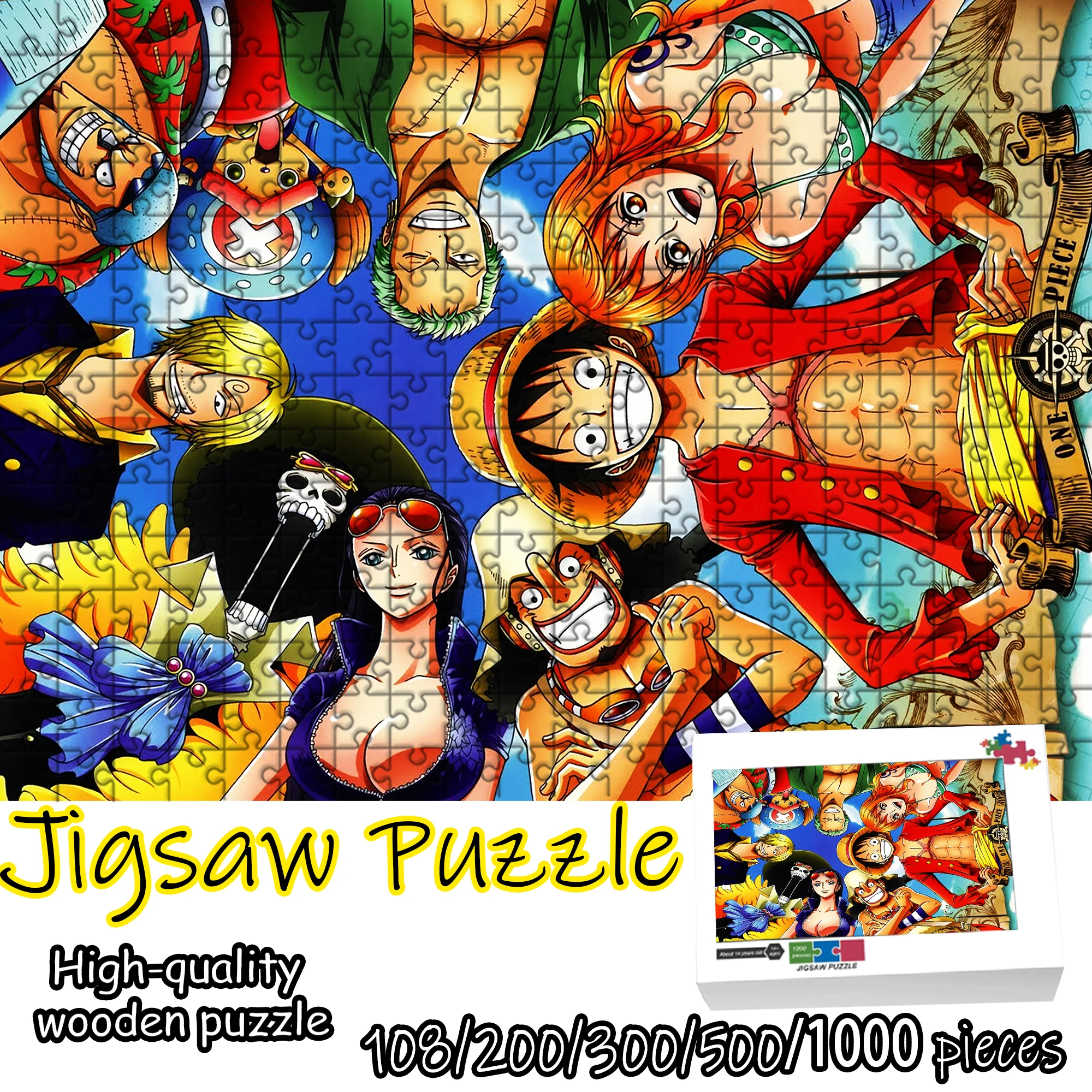 

High Quality One Piece Anime Wooden Puzzle for Fans, 108/200/300/500/1000 Pieces, Ideal Gift