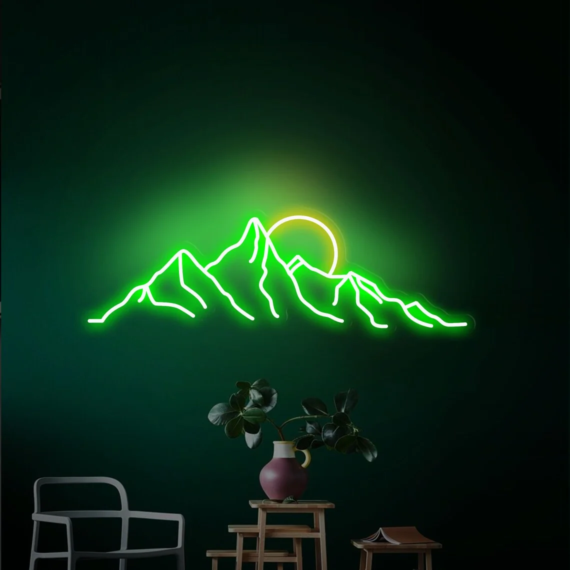 NONE Berge Neon Schild Landschaft LED Nachtschild Wandkunst Dekor für Spielzimmer, Bar, Bier, Schlafzimmer USB dimmbares Nachtschild 5