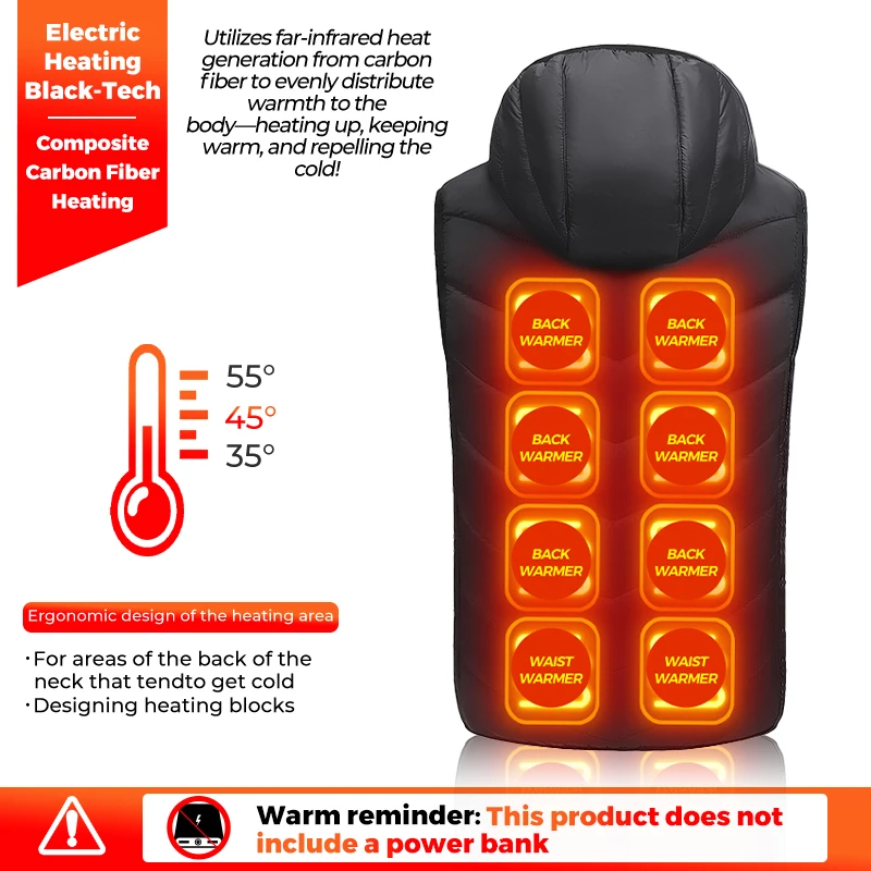 Kids Heated Vest 10 Zones USB Heater Hooded Waistcoat Winter Warm Jacket Liner Inner Layer For Boys Girls School Outdoor Daily