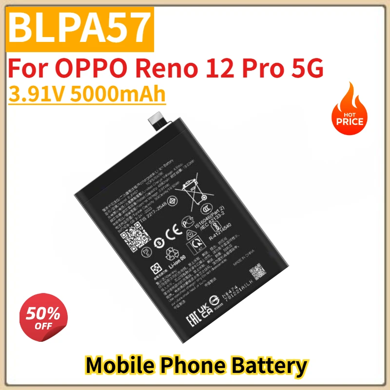 

Высококачественная аккумуляторная батарея BLPA57 3.91V 5000mAh для OPPO Reno 12 Pro 5G, новая, на замену